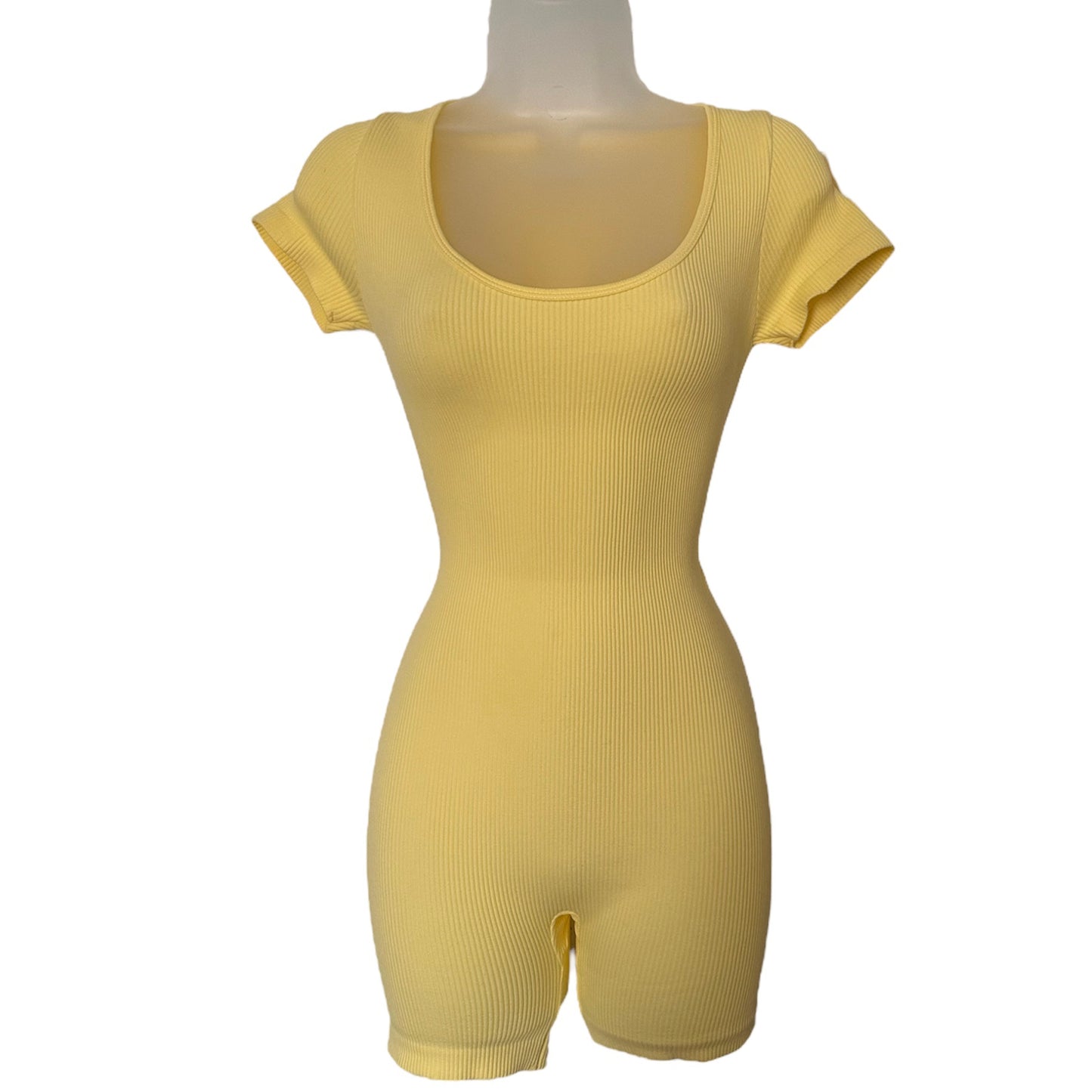 Yellow Ribbed Short Sleeve Playsuit