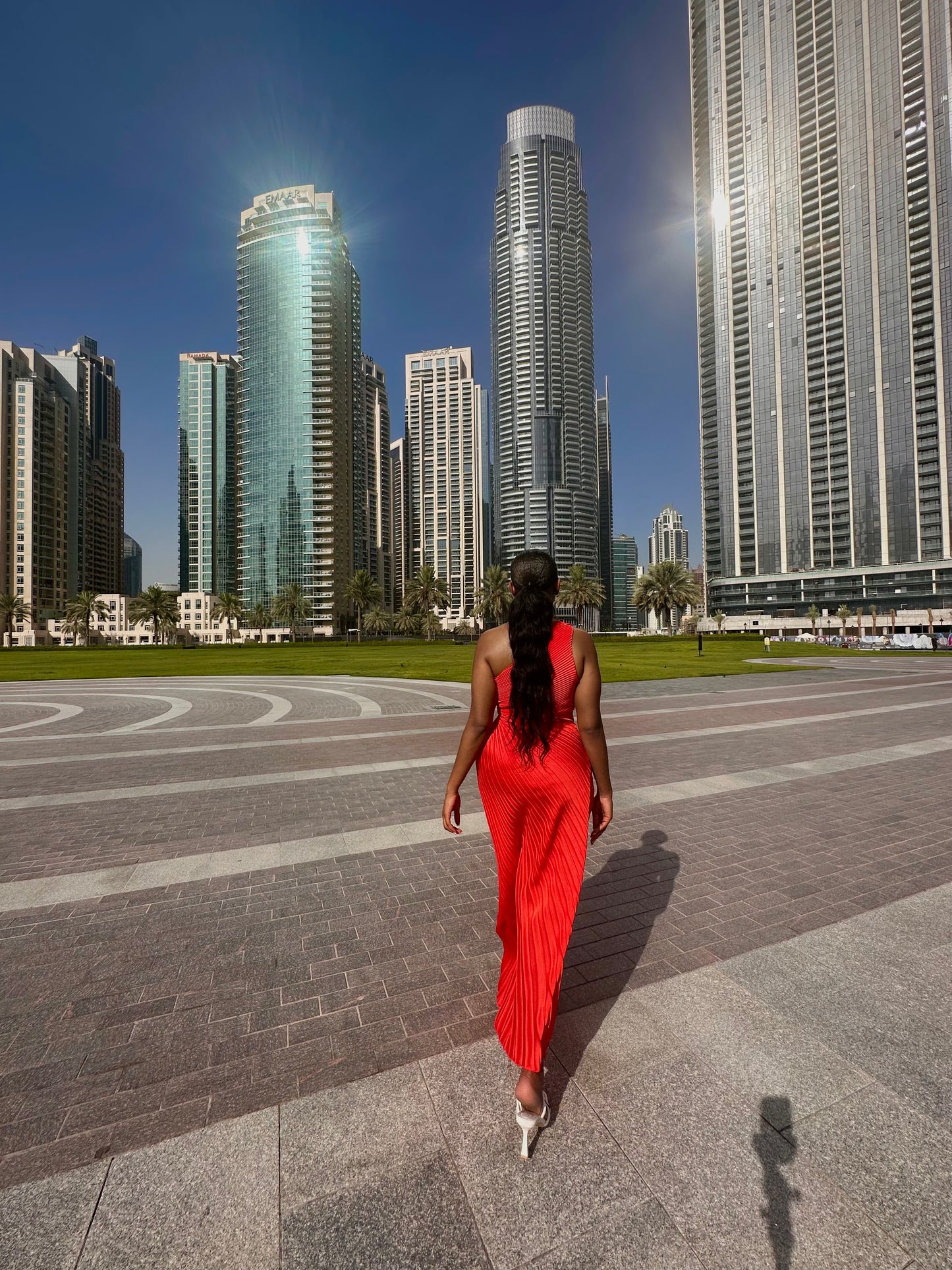 Red Satin Pleated Maxi Dress