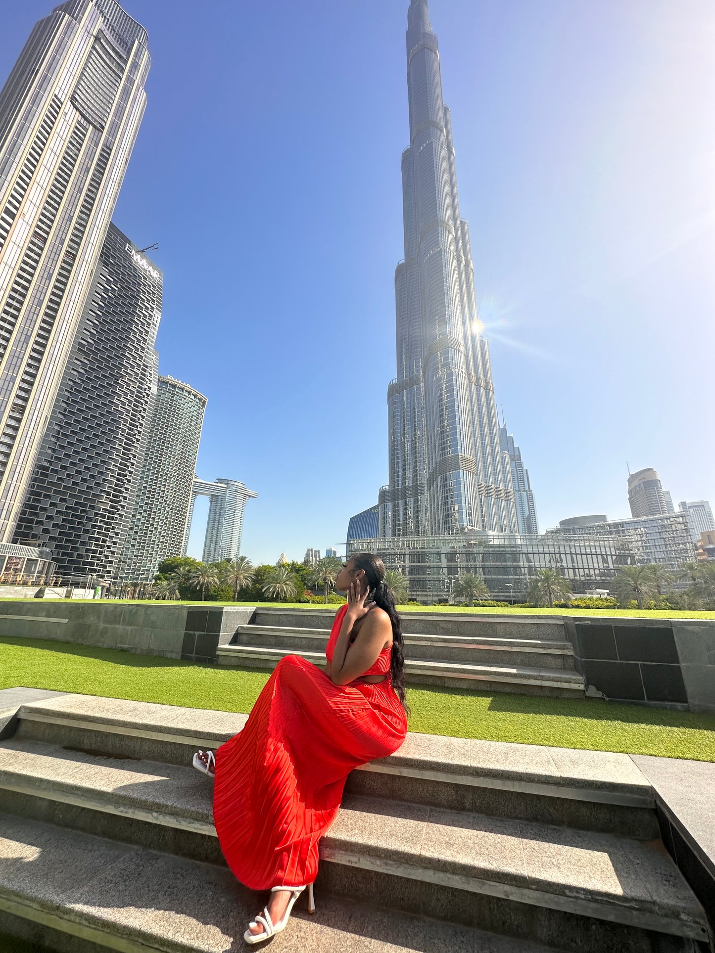 Red Satin Pleated Maxi Dress